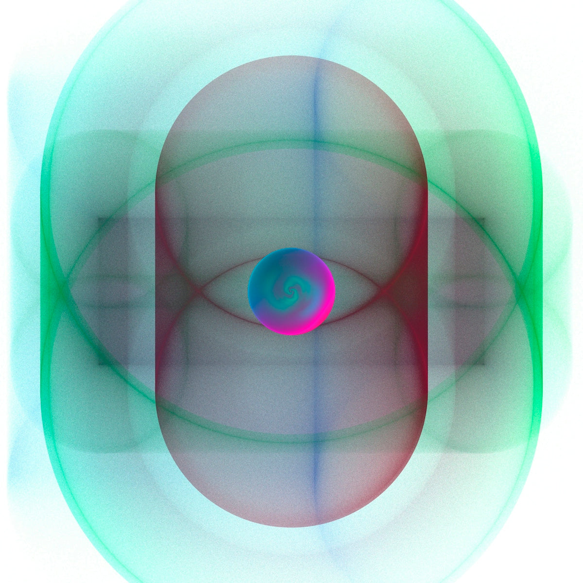 Abstract geometric shapes with glowing colors.
