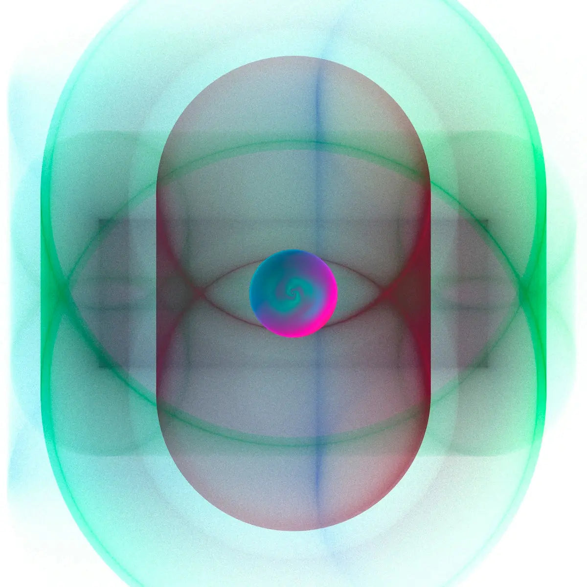 Abstract geometric shapes with glowing colors.