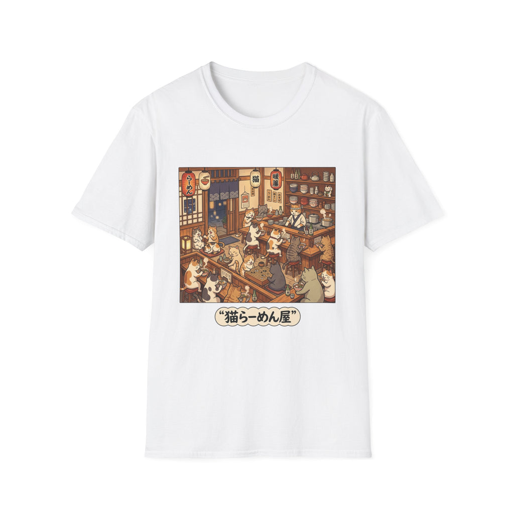 Cat Ramen Shop T-Shirt | Cute Anime Cats Eating Ramen, Retro Japanese Cafe Scene