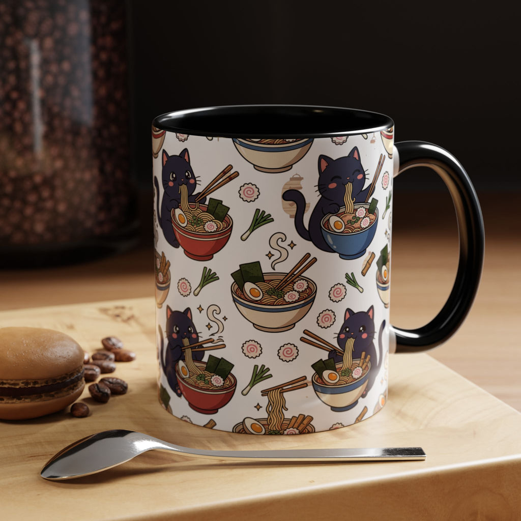 Kawaii Black Cat Ramen Mug | Accent Coffee Mug