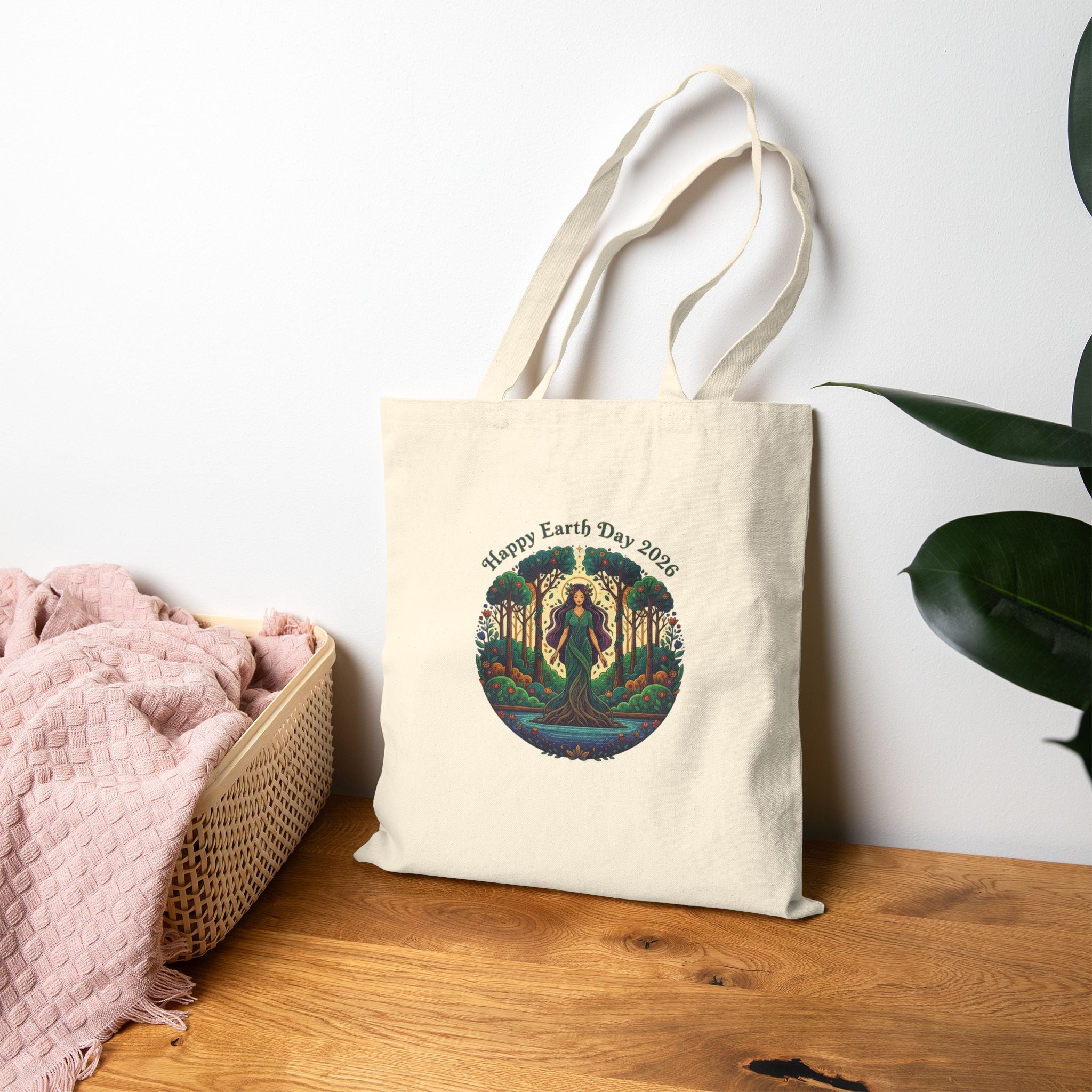 Earth Day 2026 Goddess Illustration Tote Bag | Eco Nature Canvas