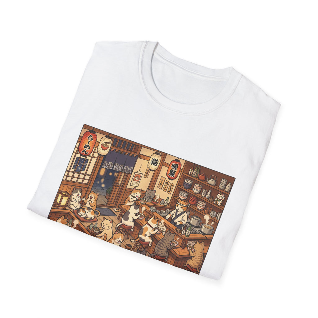 Cat Ramen Shop T-Shirt | Cute Anime Cats Eating Ramen, Retro Japanese Cafe Scene