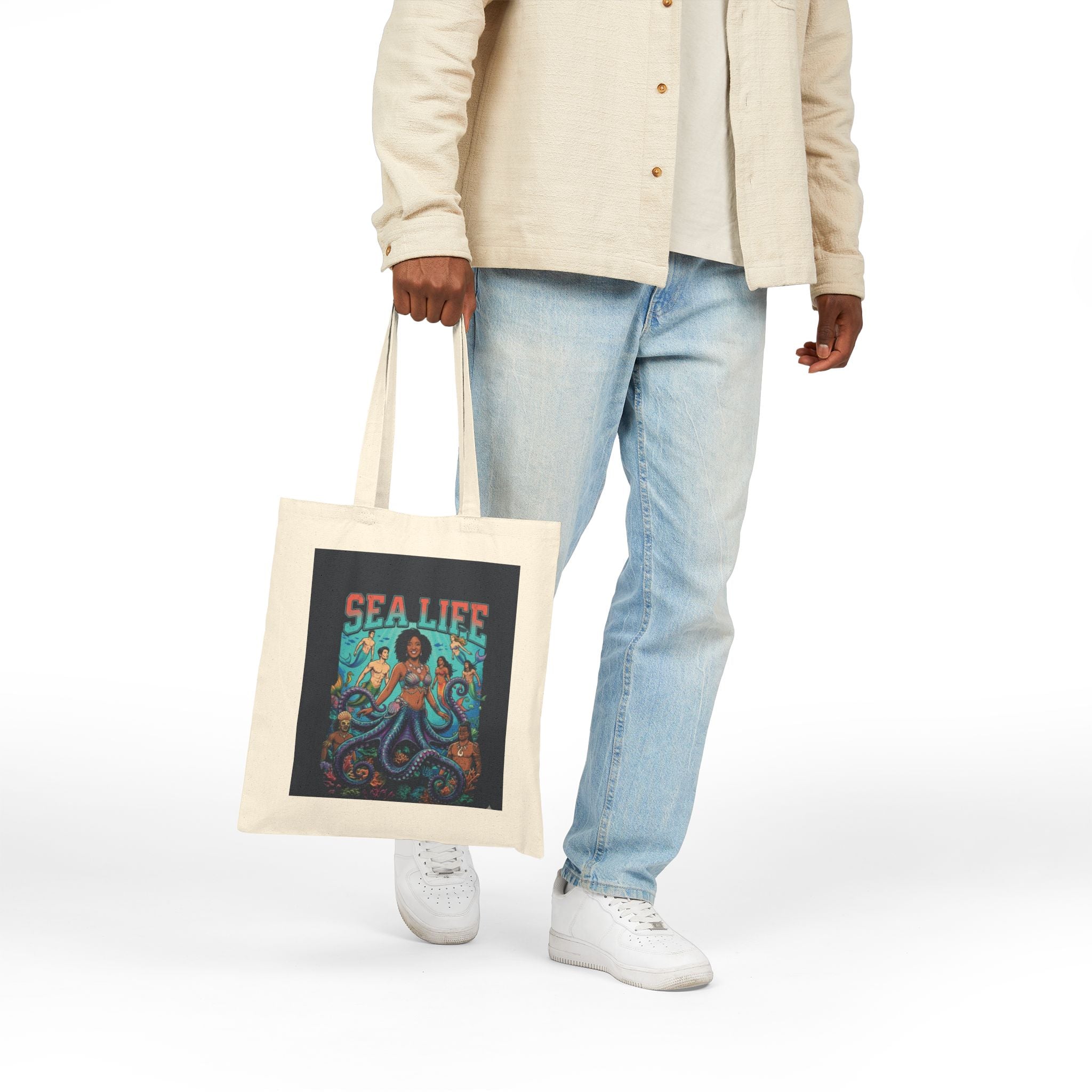 Sea Life Octopus Merfolk Tote Bag | Ocean Illustration Canvas Tote