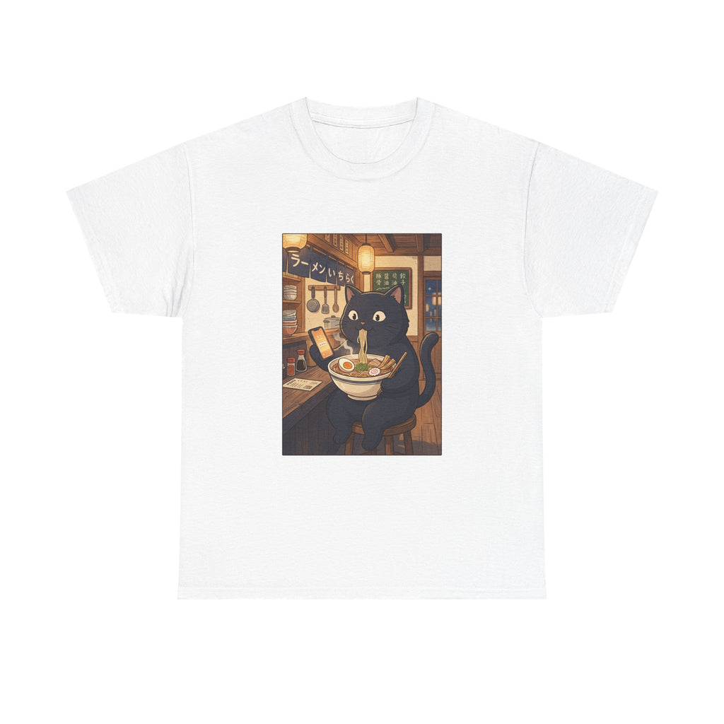 Black Cat Eating Ramen Tee | Cute Anime Cat Noodle Bowl Shirt