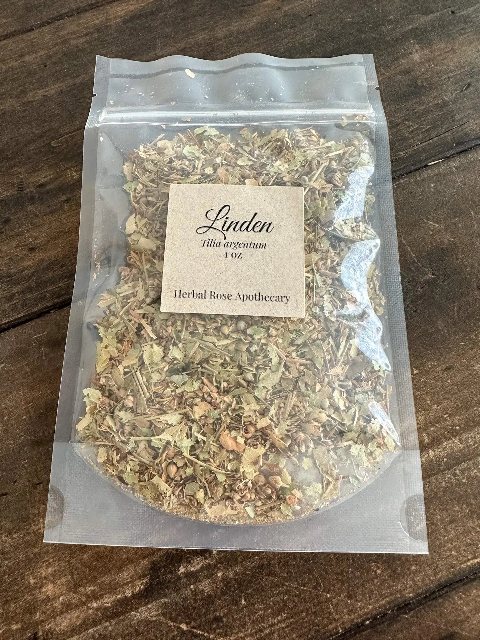 1oz bag of dried linden flower tea from Black Lion Botanicals