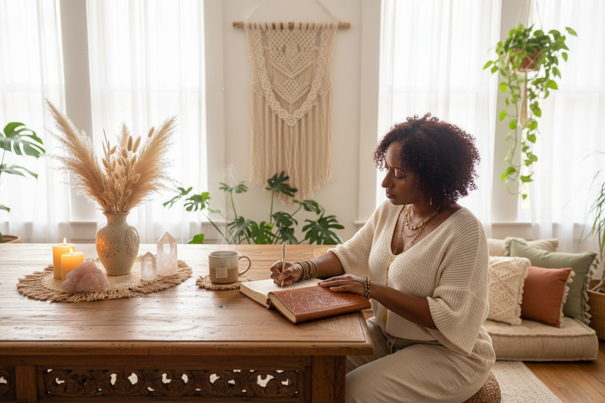 You Journaling at Boho Luxury Table